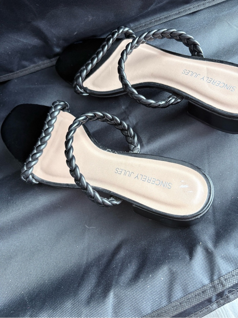 Sincerly Jules Black Braided Double-Strap Slide Sandals